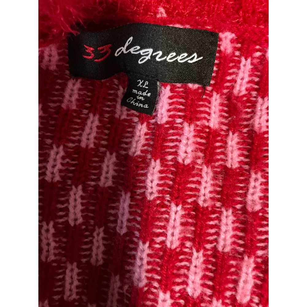 33 Degrees Women Red Pink Christmas Cardigan Sweater Tree Buttons XL Holiday - Picture 10 of 12